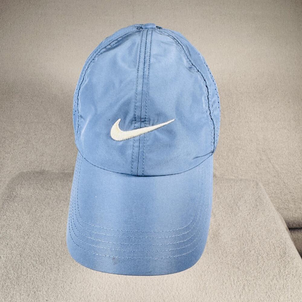 Nike Golf Hat Cap Strap Back One Size Blue Perforated Swoosh SQ ONE‎ Mens